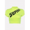 Neon Yellow Slogan Print Short Sleeve Workout Sports Crop Top