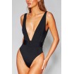 Plunging Belted Padded High Cut Sexy One Piece Swimsuit