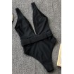 Plunging Belted Padded High Cut Sexy One Piece Swimsuit