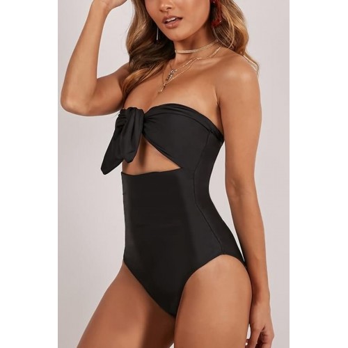 Knotted Cutout Strapless High Waist Sexy One Piece Swimsuit