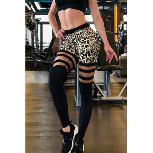 Leopard Mesh Splicing Skinny Yoga Leggings