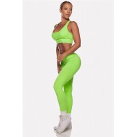 Neon Green U Neck Racer Back High Waist Yoga Sports Bra Leggings Set