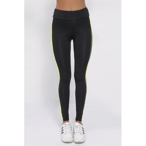 Hollow Out Side Neon Striped Yoga Sports Leggings