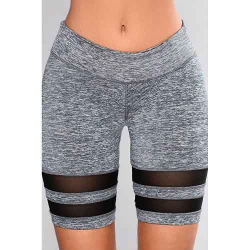 Gray Mesh Splicing High Waist Sports Shorts