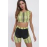 Yellow Snakeskin Zip-up Patchwork Crop Top Shorts Sports Sets