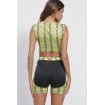 Yellow Snakeskin Zip-up Patchwork Crop Top Shorts Sports Sets