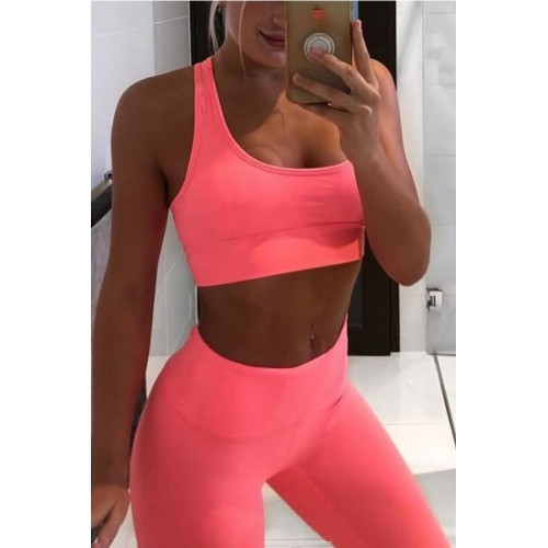 Neon U Neck High Waist Solid Sports Bra Shorts Set