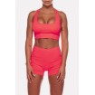 Neon U Neck High Waist Solid Sports Bra Shorts Set