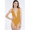 Lace Up Plunging Backless Padded High Cut Sexy One Piece Swimsuit