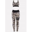 Leopard U Neck Racer Back Skinny Sports Bra Leggings Suit Set