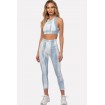 Light-blue Tie-dye Cut-out Back Yoga Fitted Sports Bra Leggings Set