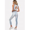 Light-blue Tie-dye Cut-out Back Yoga Fitted Sports Bra Leggings Set