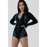 Contrast Stripe Long Sleeve Zip-up Lapel Sports Romper