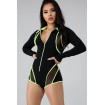 Contrast Stripe Long Sleeve Zip-up Lapel Sports Romper