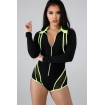 Contrast Stripe Long Sleeve Zip-up Lapel Sports Romper