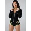 Contrast Stripe Long Sleeve Zip-up Lapel Sports Romper